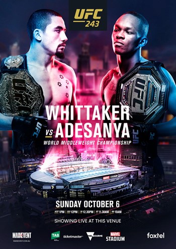 Watch UFC 243 Robert Whittaker vs. Israel Adesanya LIVE at UFC GYM BANKSTOWN