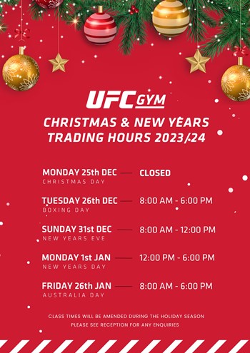 UFC GYM SUMMER HOLIDAY TRADING HOURS 2023